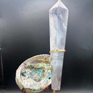 Black Flower Agate Chalcedony Druzy Asterism Wand 280g Crystal Protection Inspir